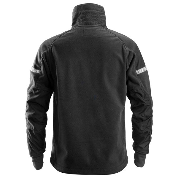 High collar fleece jacket with adjustable waist for comfort.