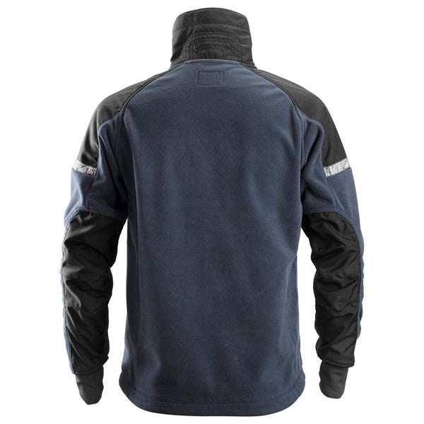 High collar fleece jacket with adjustable waist for comfort.