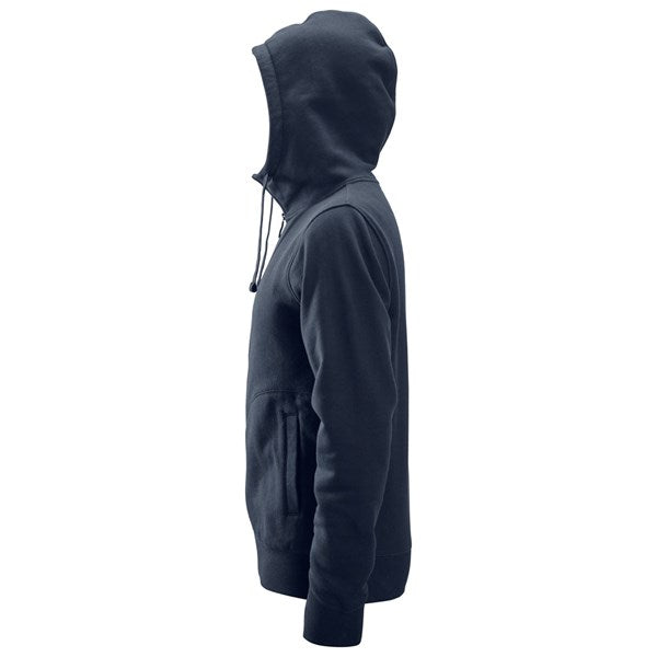 Comfortable cotton-polyester blend hoodie with concealed zip pocket.