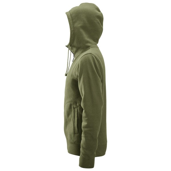 Warm work hoodie with welt pockets and thumbhole cuffs.