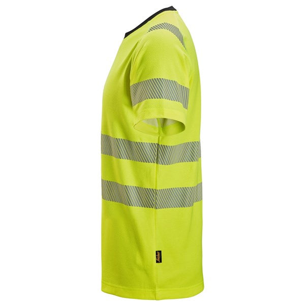 Reflective tape high-visibility t-shirt for enhanced work safety.