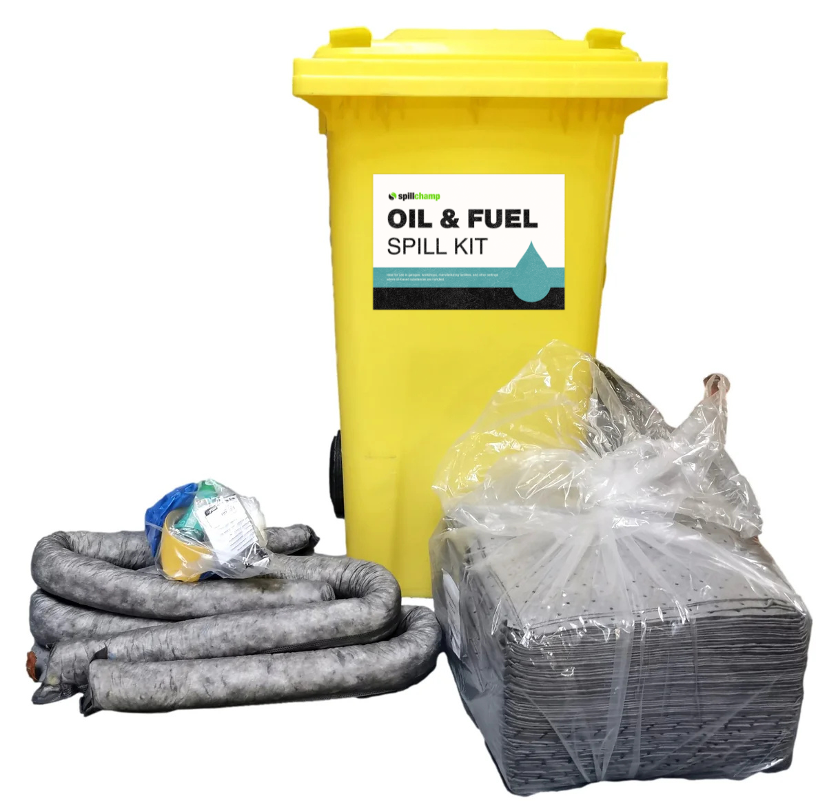 SpillChamp Wheelie Bin Oil and Fuel Spill Kit - 120 Litre